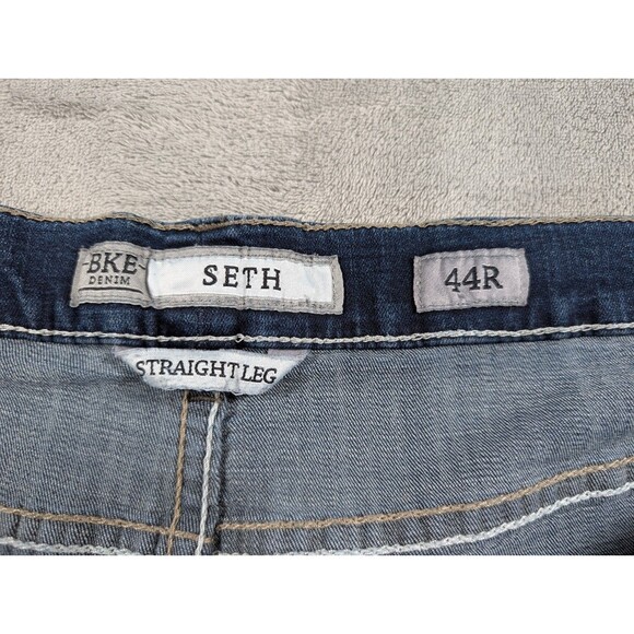 BKE Seth Straight Leg Jeans Mens 44x30 Blue Distressed Denim Buckle Casual - Picture 7 of 12